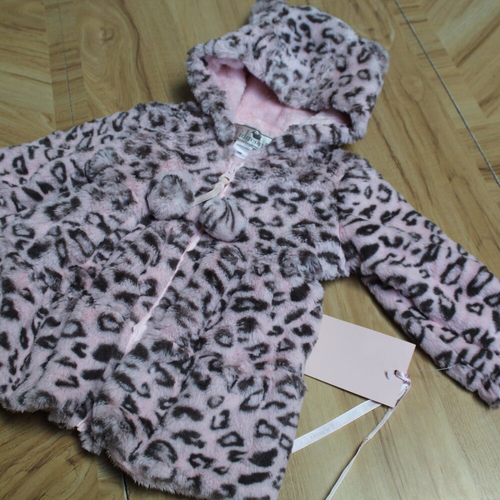 BRAND New  Widgeon  Pink Leopard  Faux Fur Hooded Jacket Size 18 months
